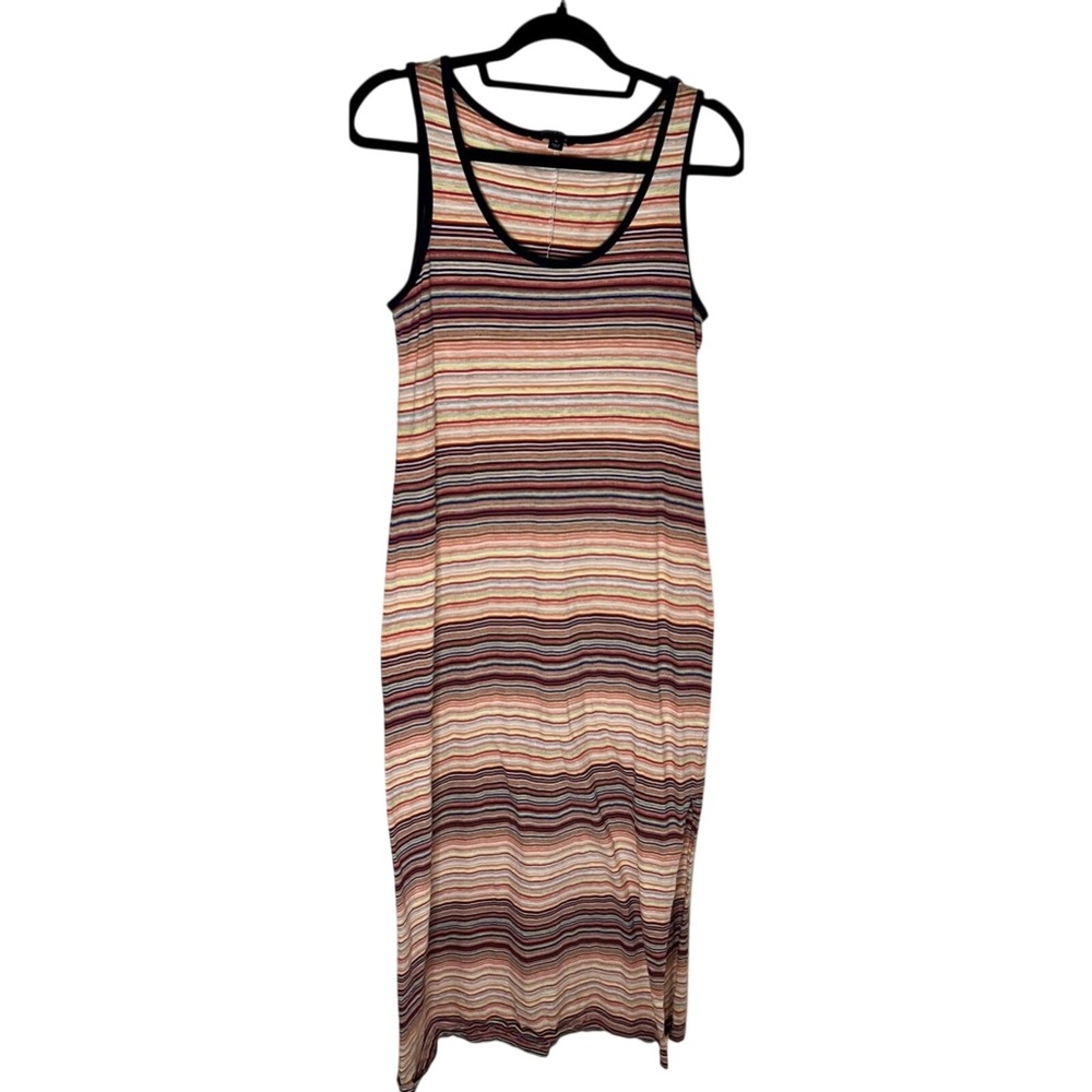Tommy Hilfiger 100% Cotton Striped Tank Maxi side slit Dress Comfy Athleisure M - Picture 2 of 7